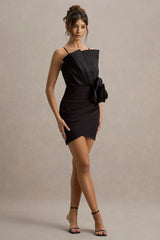 Olivette | Black Ruffled Mini Dress With Corsage Detail