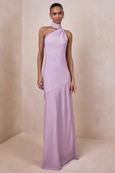 Cara | Lilac Satin High-Neck Maxi Dress