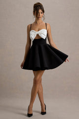 Yasmina | Black & White Bow Skater Mini Dress