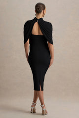 Augustina | Black Maternity Midi Dress With Cape