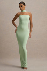Nobu | Light Green Bandeau Maxi Dress With Halter-Collar