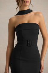 Jaquetta | Black Belted Maxi Dress With Pleated Chiffon Skirt