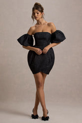 Ramone | Black Bardot Mini Dress With Tulip Hem