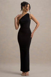 Venetia | Black One-Shoulder Tie-Back Maxi Dress