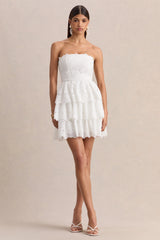 Winona | White Lace Square-Neck Mini Dress With Ruffled Detailing