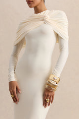 Evessa | Cream High-Neck Maxi Dress With Gathered-Detailing