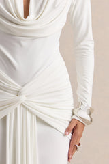 Palerma | White Draped Cowl-Neck Maxi-Dress With Gathered-Detailing