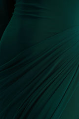 Betsy | Bottle Green High-Neck Maxi Dress With Front Split And Ruched Detailing