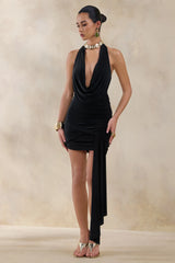 Centrepiece | Black Cowl-Neck Wrap Mini Dress With Sash