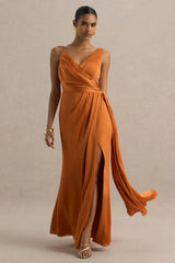 Livia | Orange Plunge-Neck Fishtail Maxi Dress
