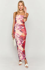 Imogen Purple Floral Print Strapless Maxi Dress