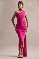 Icon | Dark Pink One Shoulder Cut-Out Maxi Dress With Scarf