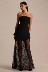 Brandi | Black Bandeau Maxi Dress With Lace Skirt