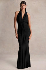 Roselani | Black Halter-Neck Maxi Dress With Open-Back