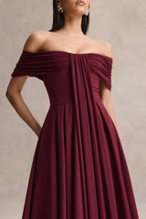 Dearest | Burgundy Bardot-Neck Midi Dress