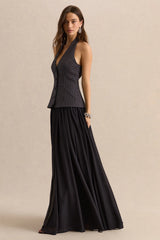 Zarina | Black & White Plunge-Neck Maxi Dress