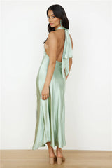 In My Feelings Satin Maxi Dress Sage