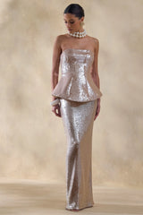 Dalisse | Nude Sequin Bandeau Corset Maxi Dress
