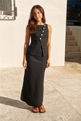 Sunset Drinks Linen Vest Top Black