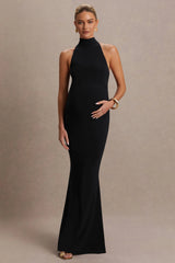 Kaia | Black Halter-Neck Maternity Dress