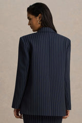 Alana | Navy Pinstripe Plunge-Neck Oversized Blazer