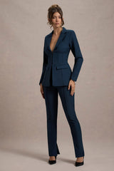 Wonder Woman | Navy High Waist Tailored Trousers With Hem Split