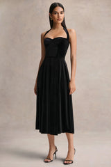 Esmeray | Black Velvet Sweetheart-Neck Midi Dress