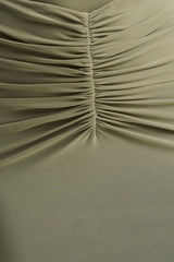 Persis | Olive High-Neck Maxi Dress With Gathered Detailing