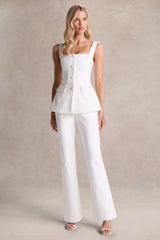 Aceline | White Square-Neck Tailored Jumpsuit