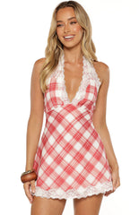 Cassidy Red Plaid Print Mini Dress
