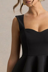Malia | Black Sweetheart-Neck Skater Mini Dress