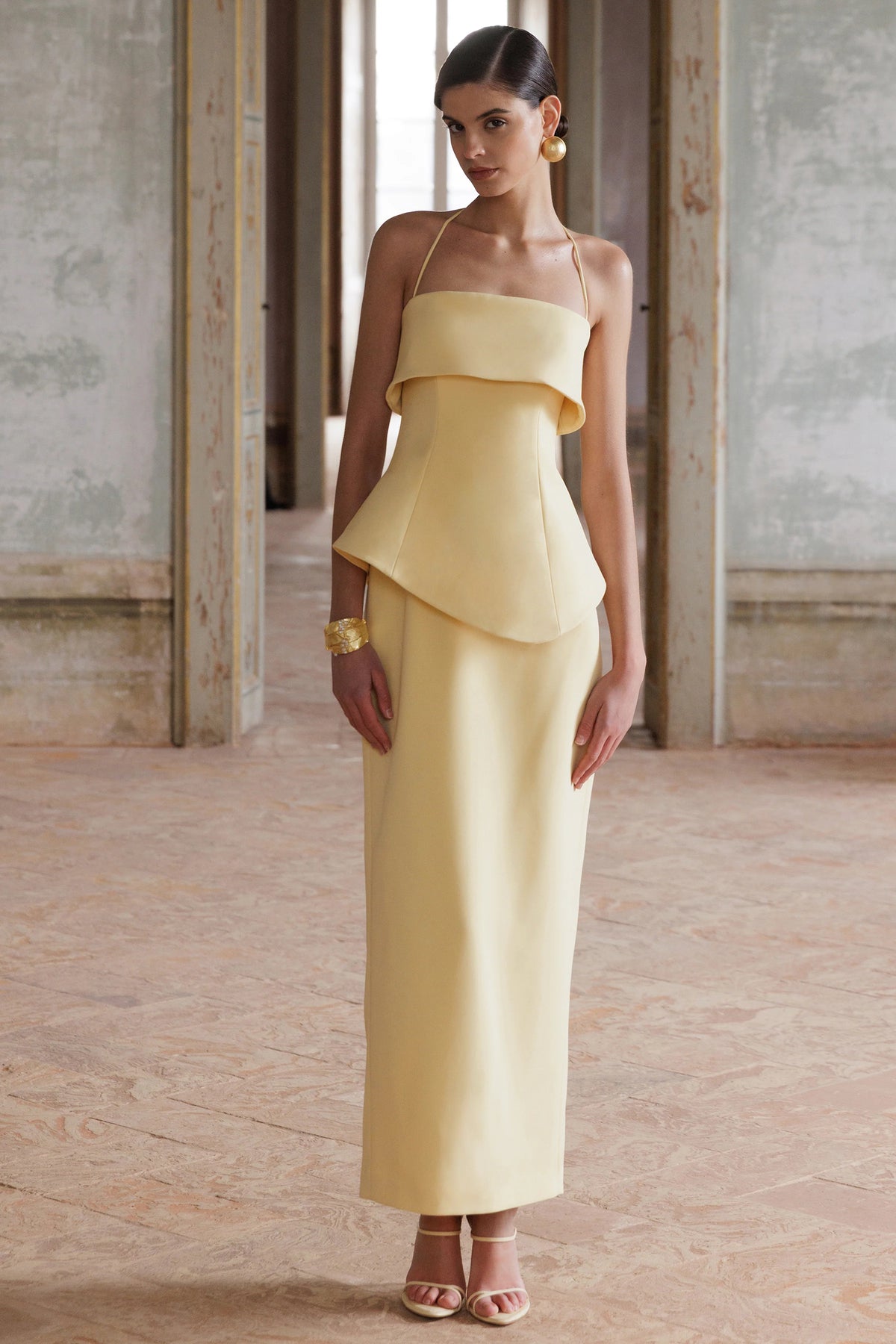 Fran | Lemon Square-Neck Corset Maxi Dress