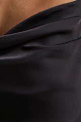 Maelia | Black Satin Cowl-Neck Maxi Dress With Diamante Straps