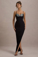 Ignacia | Black Asymmetric Maxi Dress With Embellished Sequin Detail