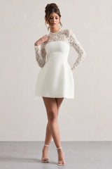 Birdie | White Lace Long-Sleeve Mini Dress