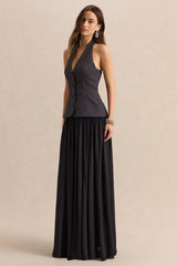 Zarina | Black & White Plunge-Neck Maxi Dress
