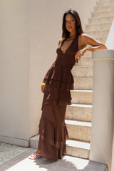 Path Of Fate Halter Maxi Dress Brown