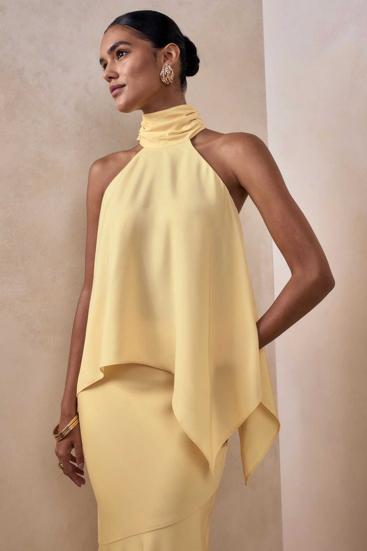 Sancelle | Lemon Satin Halter-Neck Top