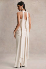Graciella | Stone Bandeau Maxi Dress With Draped Detailing And Scarf