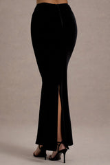 Alize | Black Velvet Split Maxi Skirt