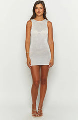 Arina White Sequin Knit Mini Dress