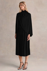 Honora | Black High-Neck Maxi Dress With Cape-Sleeves