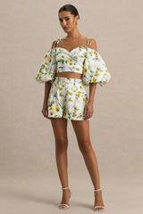 Pixel | White Botanical Print Shorts