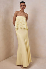 Clemency | Lemon Lace And Satin Bandeau Maxi Dress
