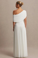 Noah | White Asymmetric-Neck Maternity Maxi Dress With Drop-Waist