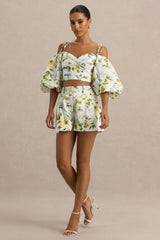 Pixel | White Botanical Print Shorts