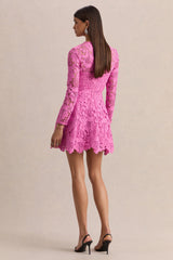 Morina | Pink Lace High-Neck Mini Dress