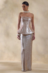 Dalisse | Nude Sequin Bandeau Corset Maxi Dress
