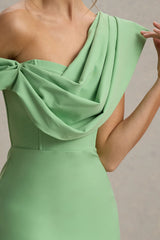 Angelina | Green Draped Shoulder Maxi Dress