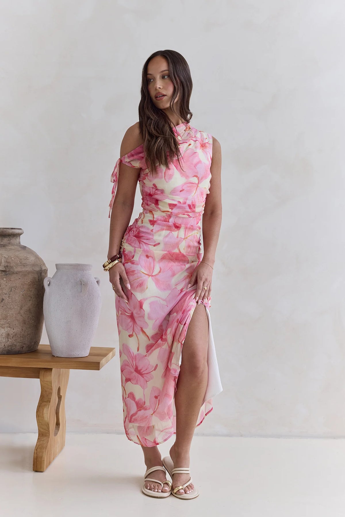 Hibiscus Off Shoulder Maxi Dress Pink